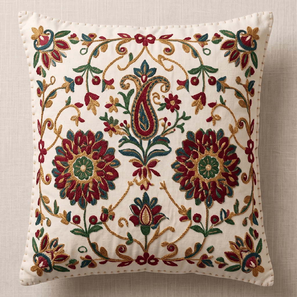 Rajasthani Hand-Embroidered Cotton Cushion Cover